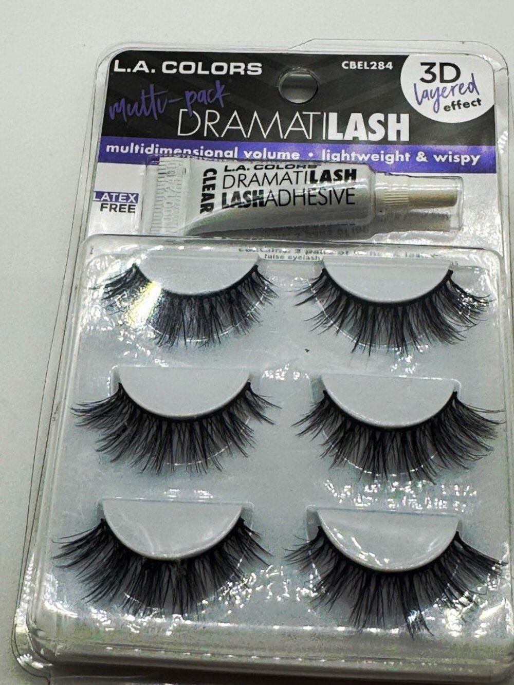 LA Colors Dramatilash Multi Latex Free Pack 3D Lashes Clear Adhesive CBEL284 New